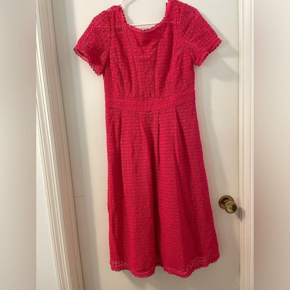 NWT Boden Julieta eyelet lace midi dress in Bright carnival pink Size 8P